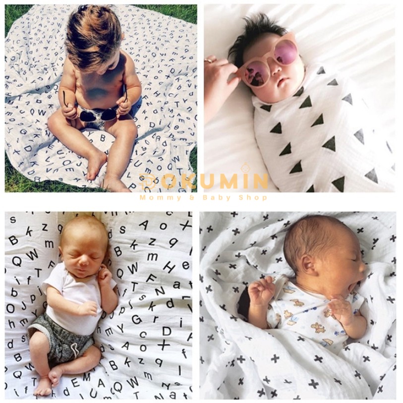 Khăn tắm sợi tre muslin swaddle cho bé mềm mịn cao cấp đa năng khăn choàng quấn tắm cho bé sơ sinh DOKUMIN KTSW48