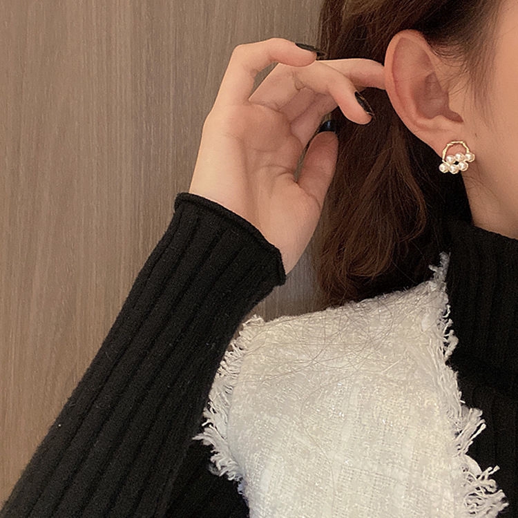 Bông tai đính hạt ngọc trai nhân tạo thời trang phong cách retro