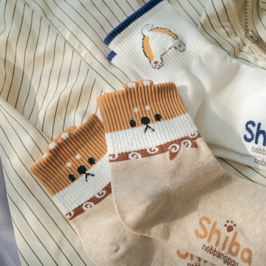 ANGRY SHIBA - Tất vớ cao cổ nữ hình chú chó Shiba giận dữ dễ thương, nhập khẩu Hàn Quốc