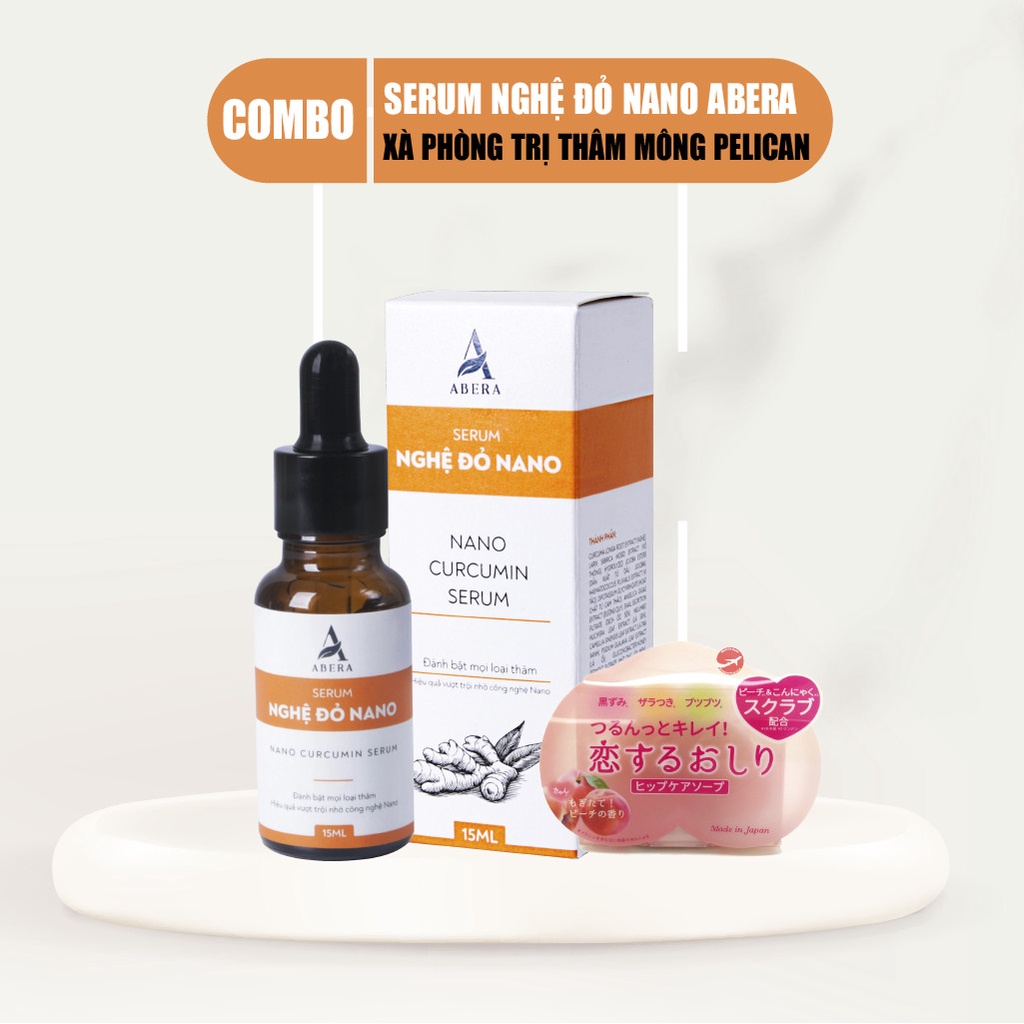 Serum Nghệ Đỏ Nano ABERA &amp; Xà Phòng Trái Đào Pelican Cho Vòng 3 Mịn Màng Quyến Rũ