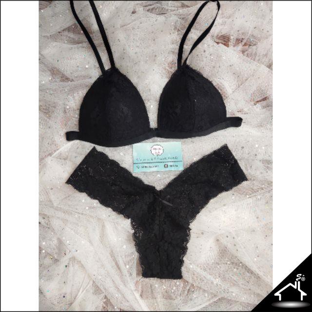 Bộ đồ lót sexy ren đen quần Y by Nhà Sò NS040