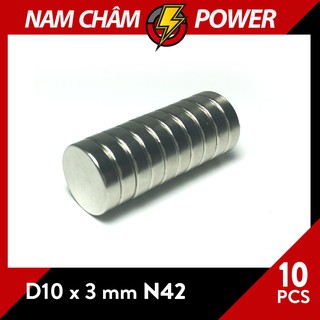 Set 10 viên D10 x 3mm Nam châm vĩnh cửu Neodymium đất hiếm ((NdFeb, ĐẤT HIẾM)