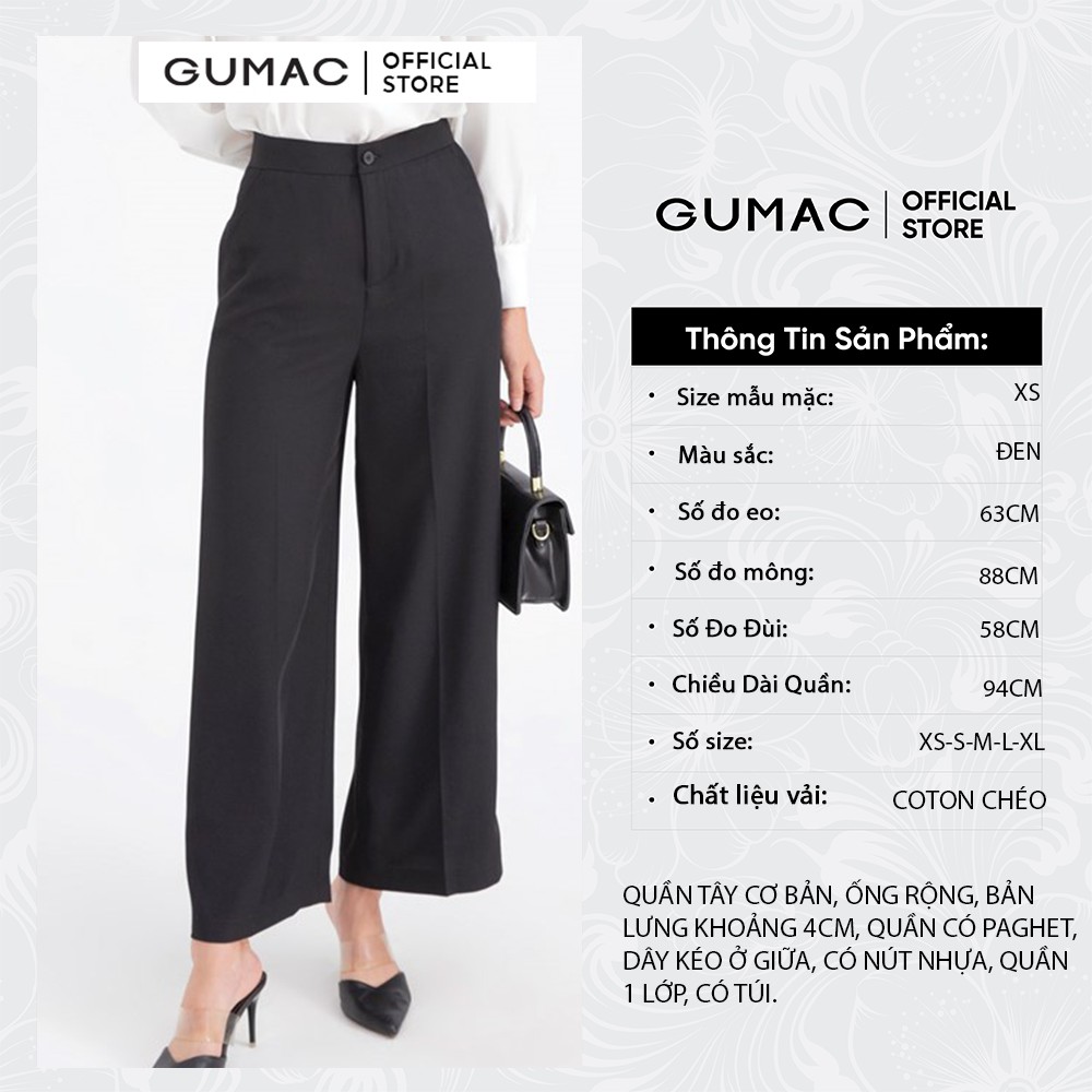 [Mã WABRGU152 giảm 10% tối đa 50k đơn từ 250k] Quần tây nữ ống rộng GUMAC QB614