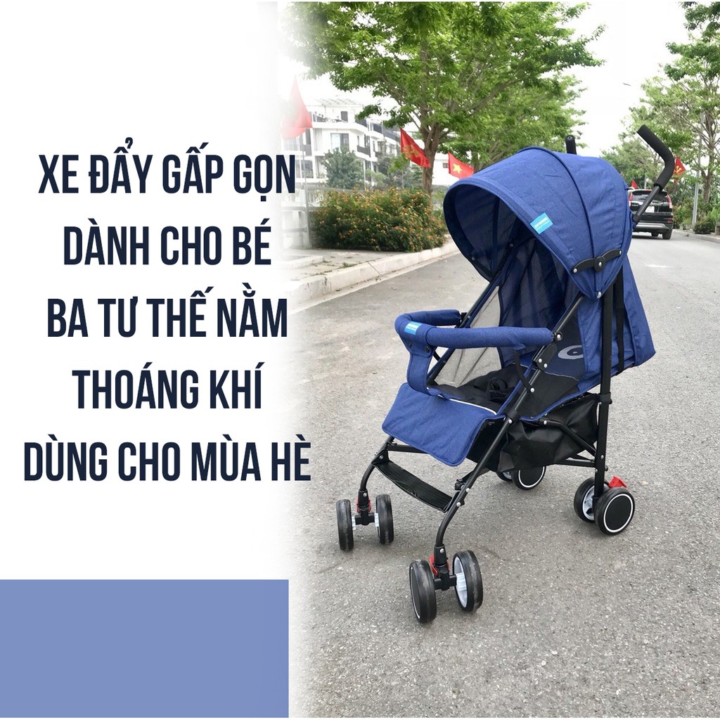 XE ĐẨY GẤP GỌN CHO BÉ - BA TƯ THẾ NẰM - THOÁNG KHÍ - DÙNG CHO MÙA HÈ NEW BEGINNING