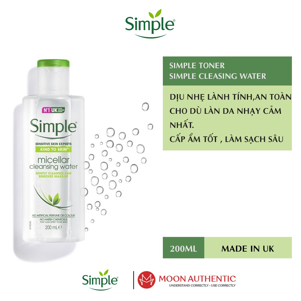 Nước tẩy trang Simple Kind to Skin Micellar Cleansing Water - Dành Cho Da Nhạy Cảm