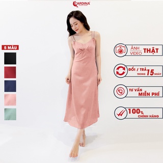  Đầm Ngủ Nữ CARDINA Hai Dây Chất Lụa Satin Cao Cấp Dáng Suông Nhún Ngực Quyến Rũ 2VS01 