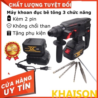 Máy khoan bê tông, khoan đục bê tông Khaison 2-26 3 chức năng dùng pin 10 cell tặng kèm mũi đục và mũi khoan bê tông