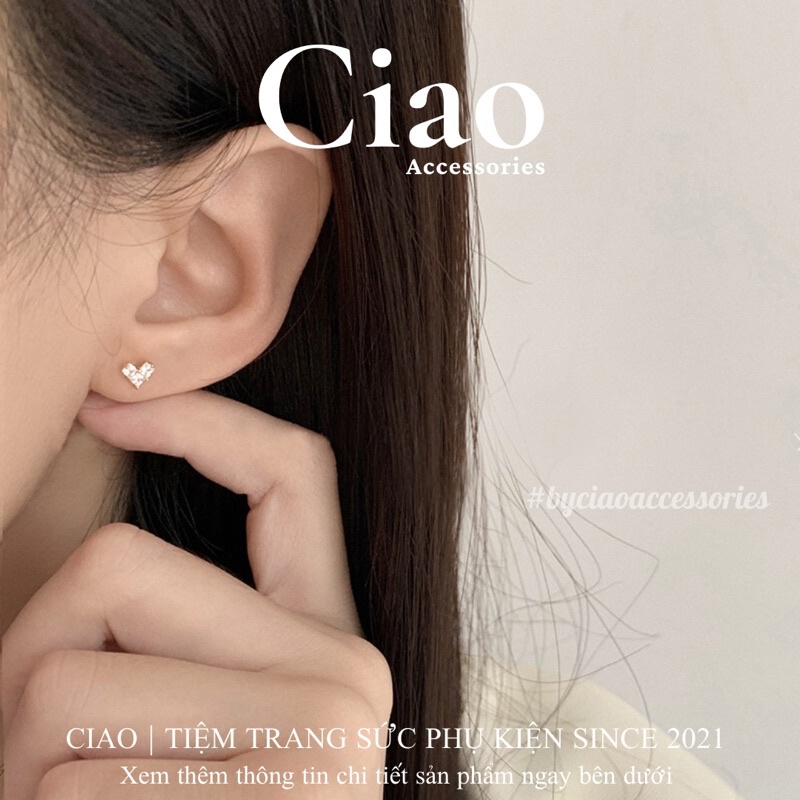 [HOẢ TỐC 1H] Set 3 khuyên tai/ bông tai mạ bạc S925 thiết kế xinh xắn đính đá charm gấu Mimim Ciao