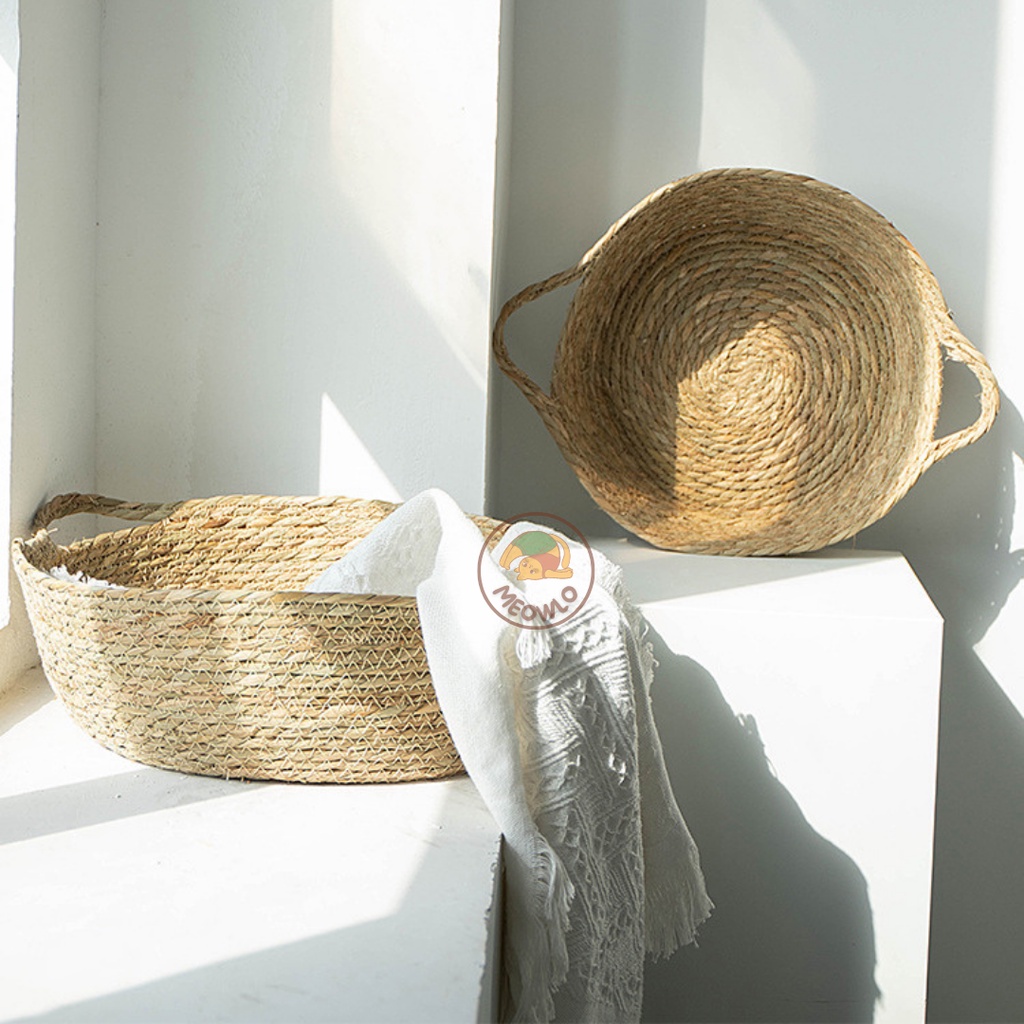 Ổ nằm cho mèo giỏ mây kèm đệm lót êm ái thoải mái giảm stress