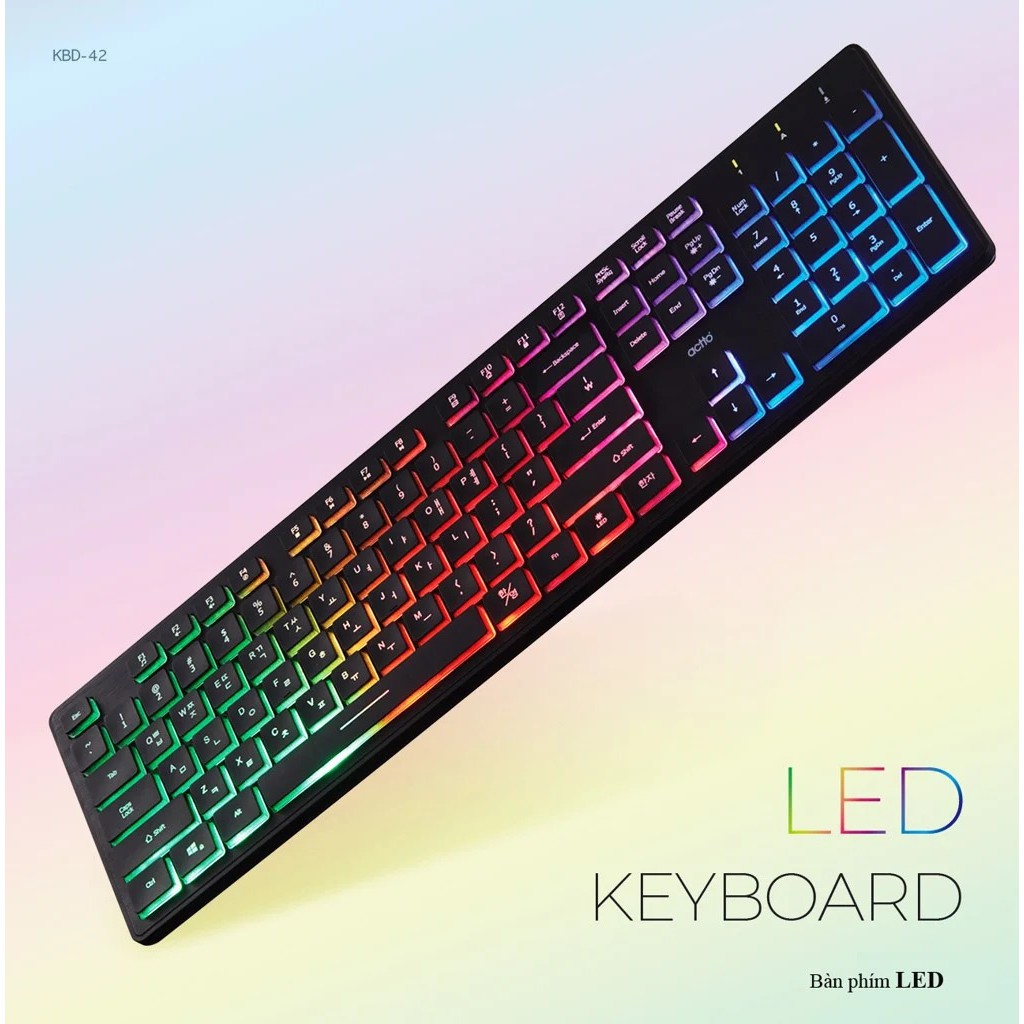 Bàn phím chơi game có dây phím chạy đèn LED 7 màu - LED Keyboard Actto KBD-42 màu đen