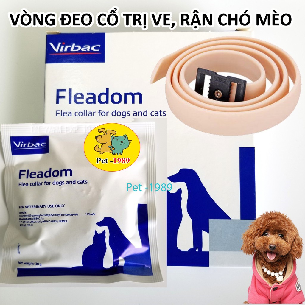 Vòng đeo Chống ve, Chống rận, bọ chét, ghẻ cho chó, mèo Fleadom của Virbac - Pháp. Pet-1989