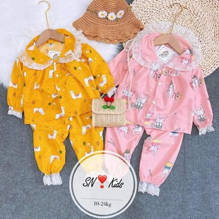 Bộ pizama phối ren bèo bé gái