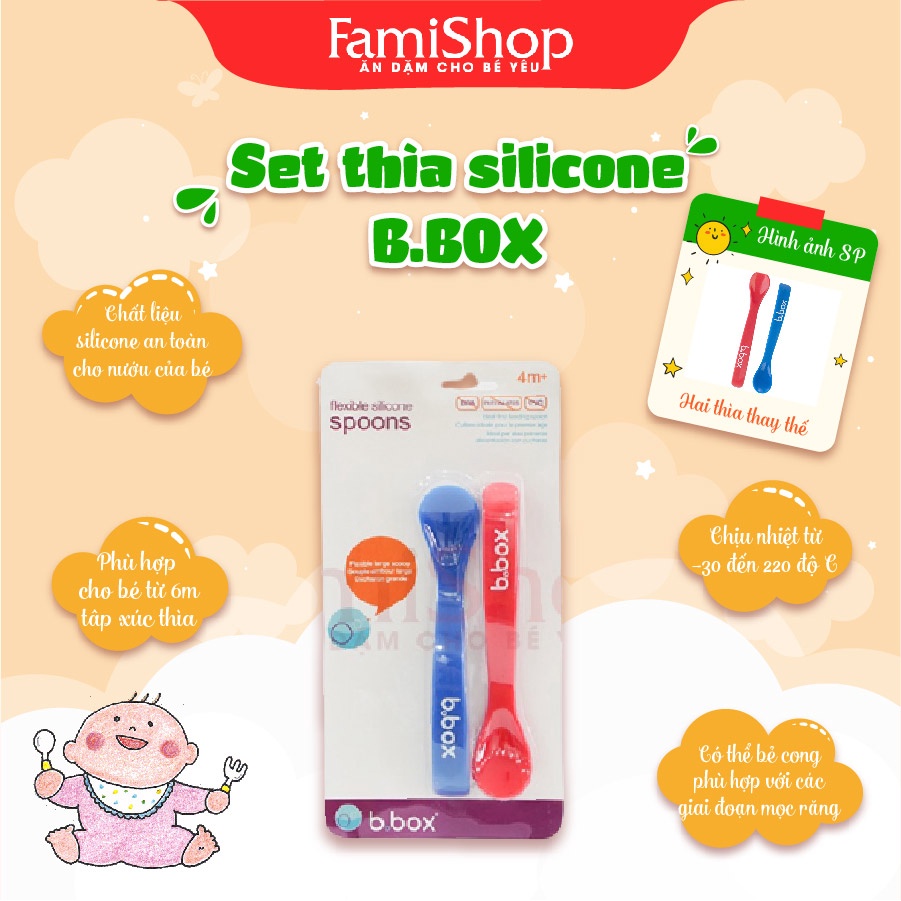 FamiShop thìa dĩa silicone cho bé tập xúc cao cấp B.BOX