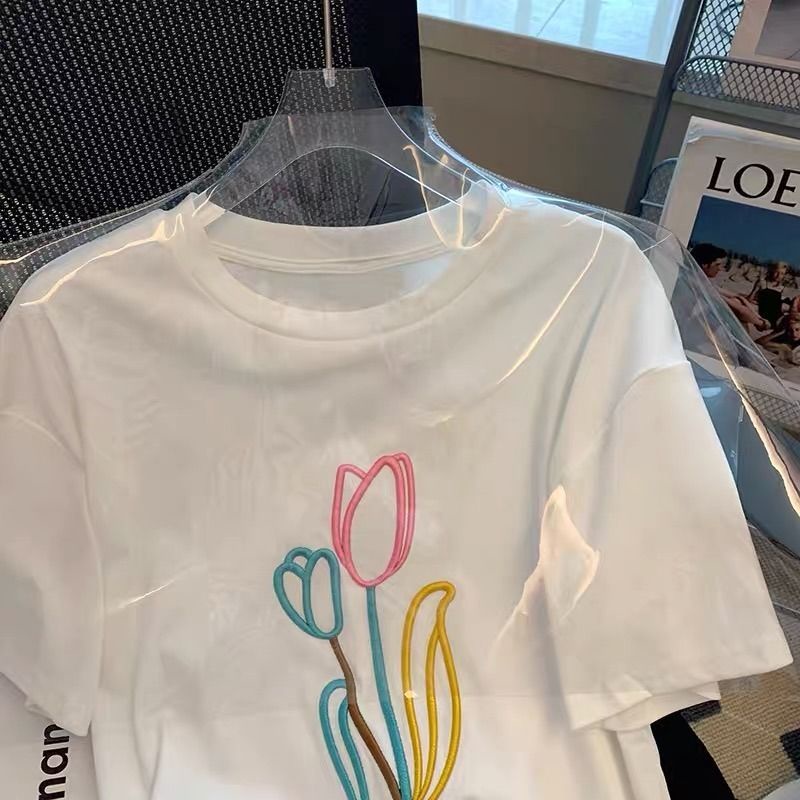 Áo Thun NgắN Tay Thêu HìNh Hoa Tulip Cho Nữ