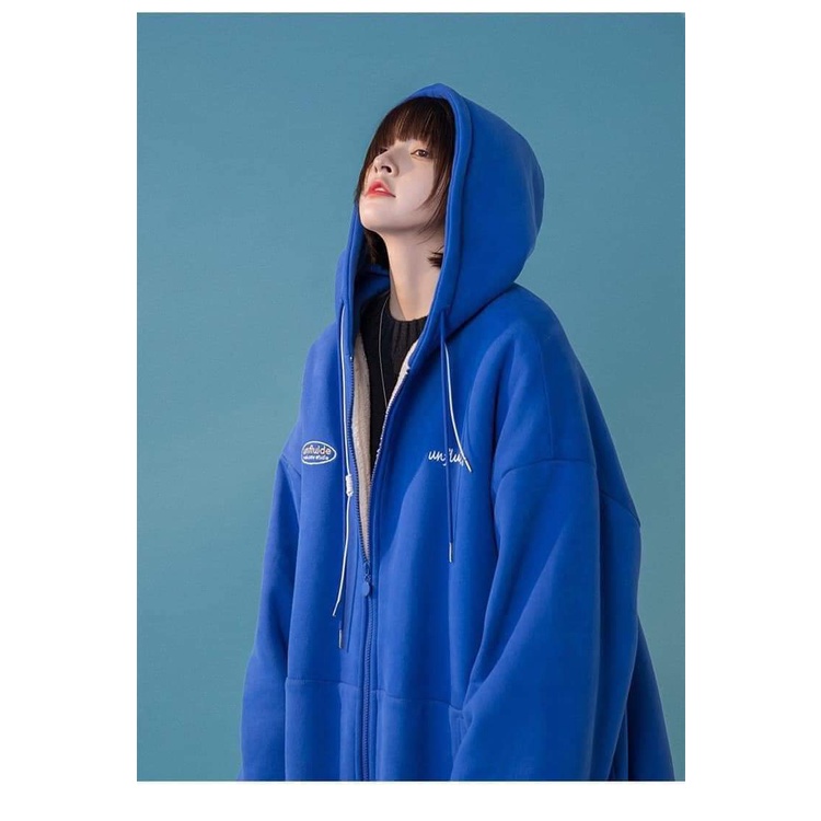 Áo hoodie zip màu xanh cô ban in mac logo from thụng cho nam nữ