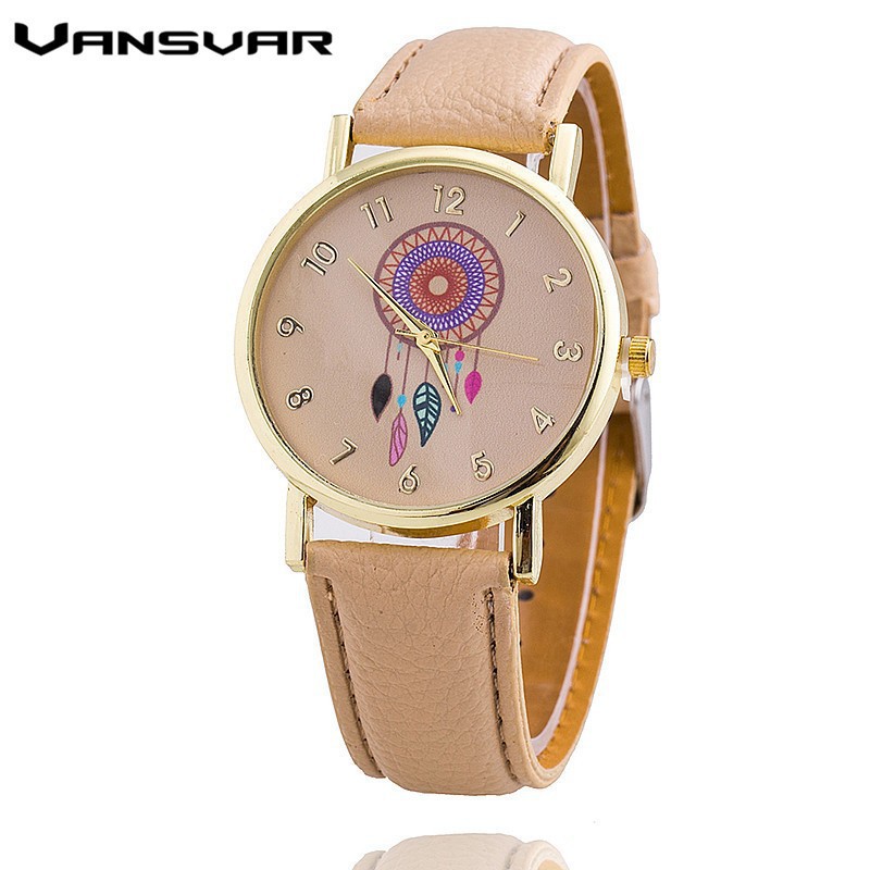 Đồng hồ thạch anh họa tiết dreamcatcher với thiết kế dây da 1635 | BigBuy360 - bigbuy360.vn