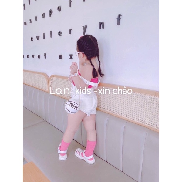 Set yếm jean kaki cho bé gái. Yếm trẻ em kèm áo ống