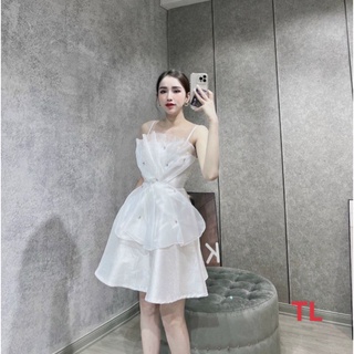 Đầm tacfa hai dây bèo đính đá sang chảnh