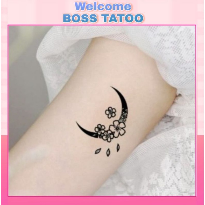 Hình xăm trăng hoa g02. Xăm dán tatoo tạm thời size &lt; 10x6cm