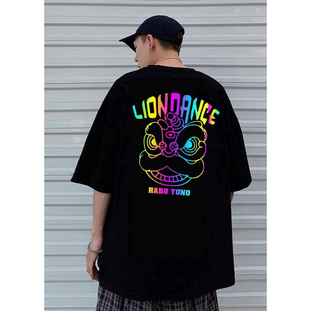 Áo thun tay lỡ Unisex - Áo Thun Phản Quang 7 Màu Lion Dance Con Kì Lân - Chất Liệu Cotton Dày Mịn Th