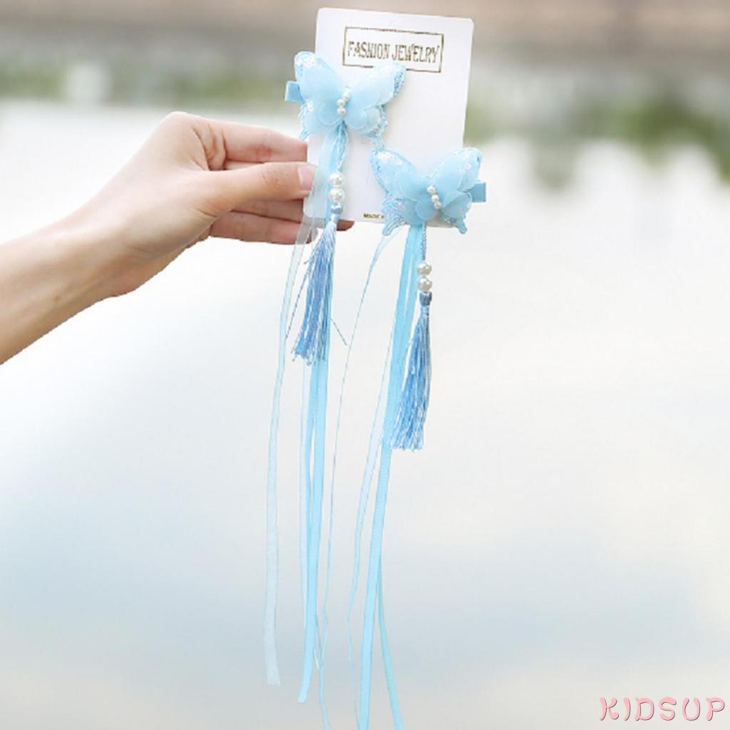 Kẹp tóc hình bươm bướm đính hạt phối tua rua dễ thương cho bé