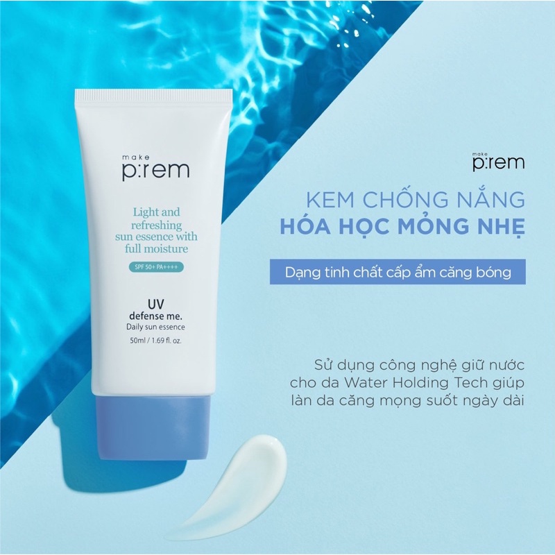 Kem chống nắng hóa học Make P:rem UV defense me. Daily sun essence SPF 50+ PA++++ 50ml