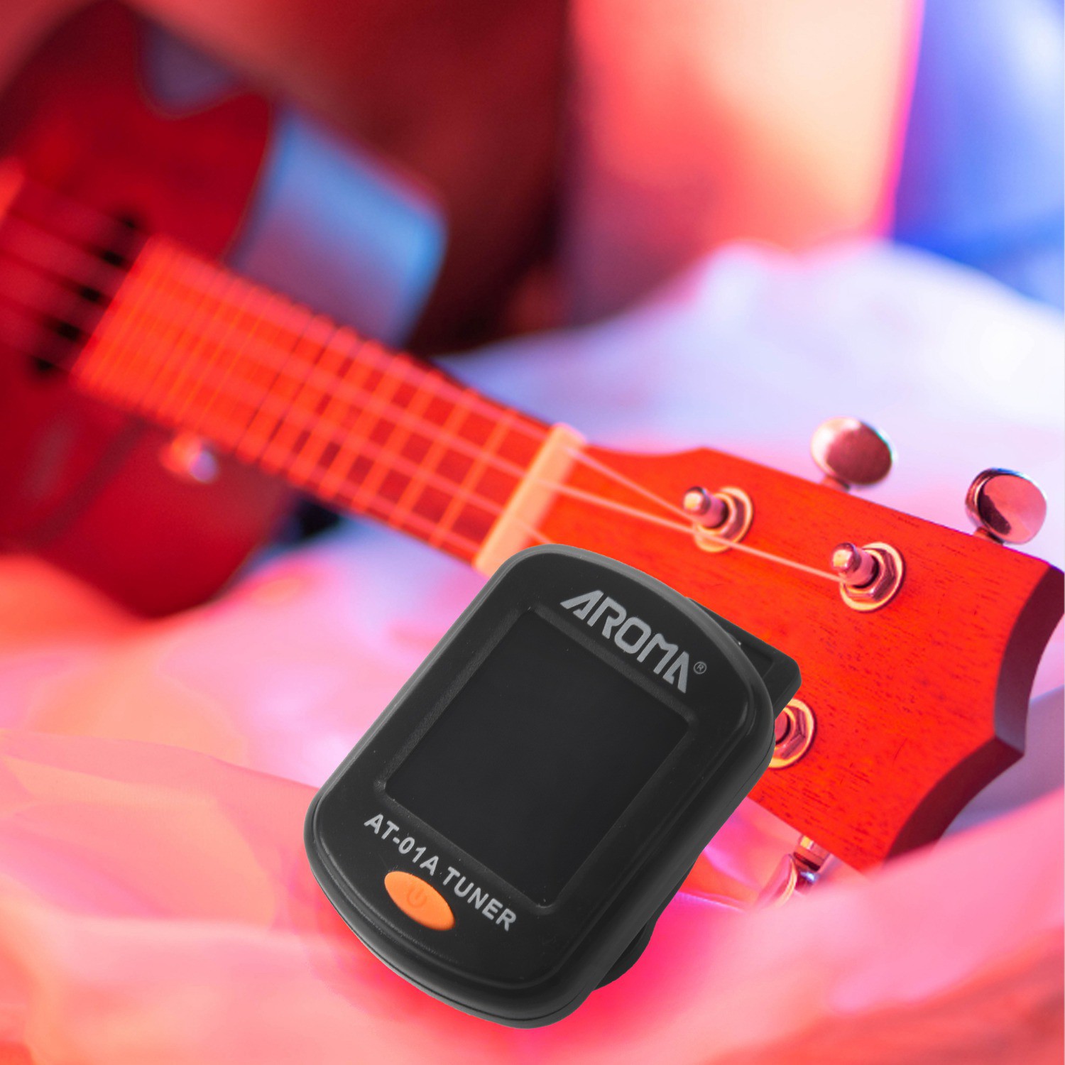 Aroma At-01A Guitar Tuner Rotatable Clip-On Tuner Lcd Display For Chromatic Acoustic Guitar Bass Ukulele