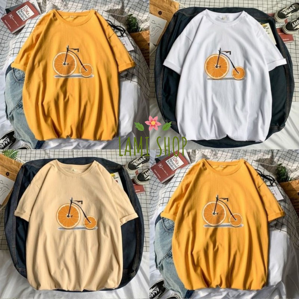 Áo thun form rộng tay lỡ Quả Cam xe đạp cực kute