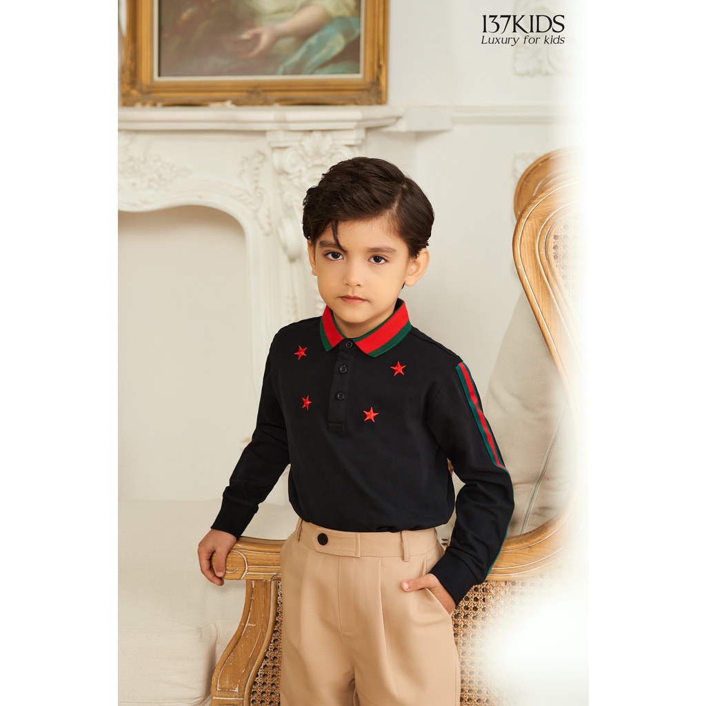 Áo polo bé trai dài tay họa tiết 137Kids chất cotton thoáng mát cho bé đi chơi đi học