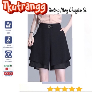 Quần ống rộng giả váy xếp tầng vải voan 2 lớp