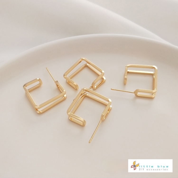 Bông Tai Hình Vuông Mạ Bạc 925 14K Nhiều Màu Sắc