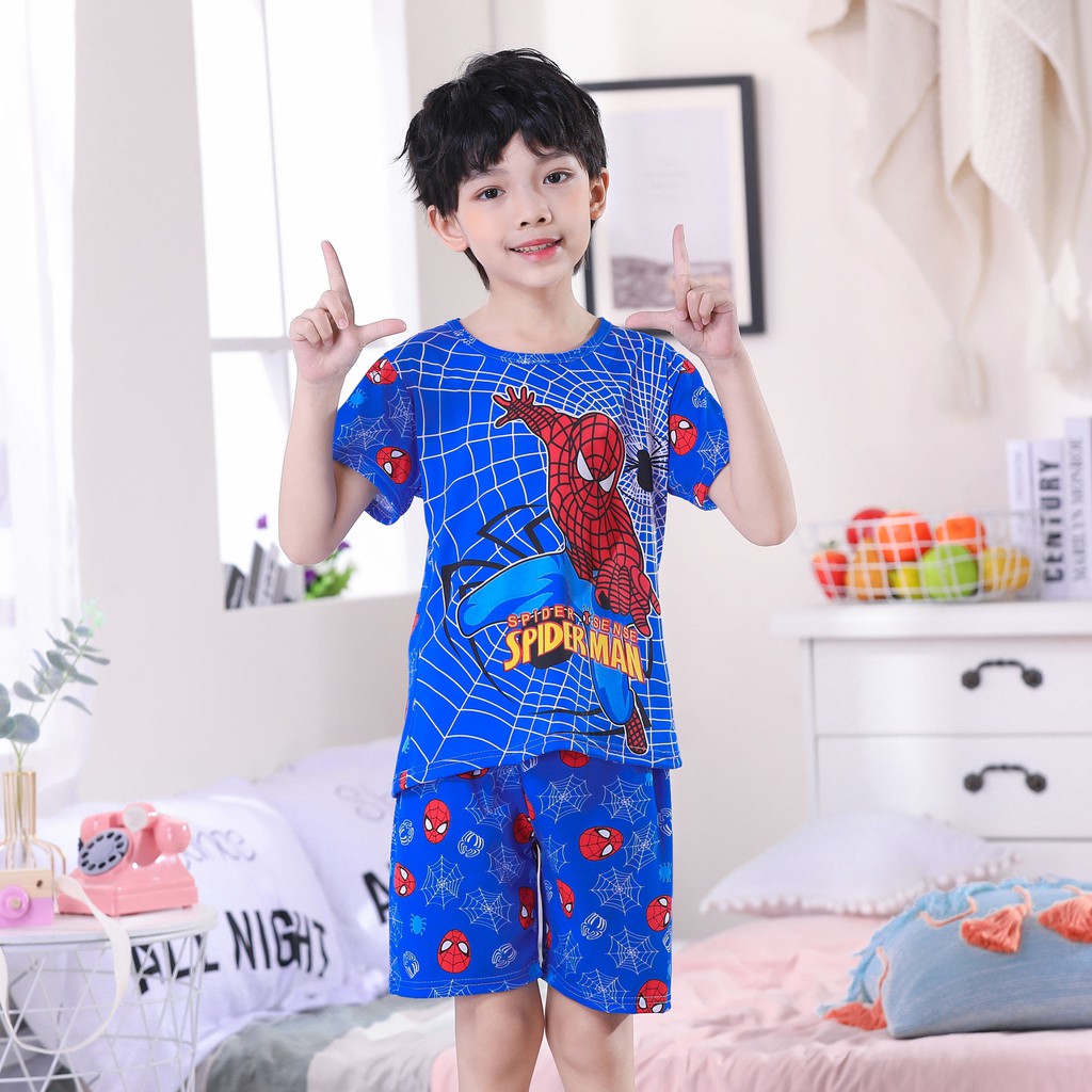 Bộ Đồ Ngủ Ngắn Tay In Hình Người Nhện Dành Cho Bé Trai
