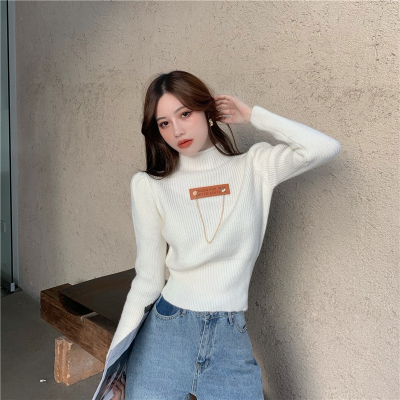 Áo sweater dệt kim ZHELIHANGFEI cổ lọ tay dài thời trang cho nữ