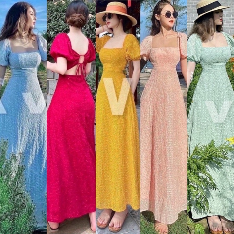 ĐẦM MAXI CỔ U TAY PHỒNG HỞ LƯNG (KÈM VIDEO HÌNH THẬT)