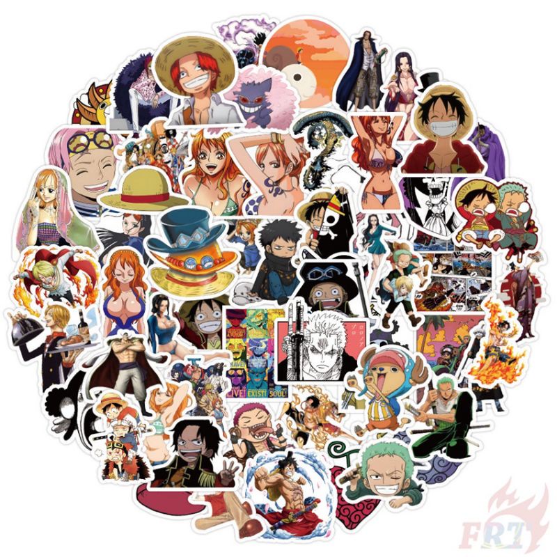 Bộ 50 sticker decal one piece Luffy chống thấm nước dán nón bảo hiểm , laptop , vali