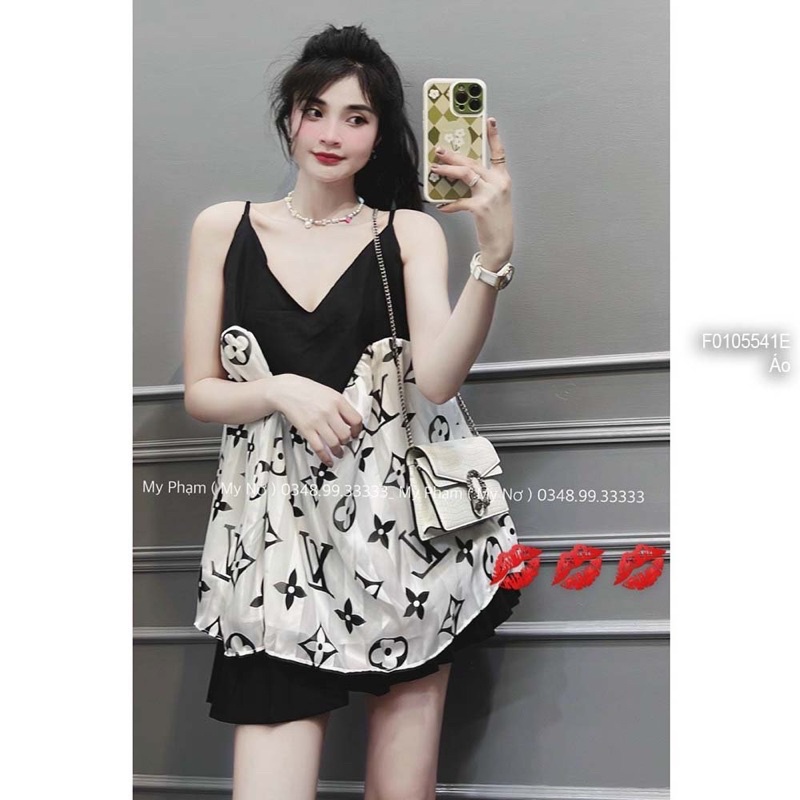 Áo họa tiết kiểu pha tơ 2 dây 0422