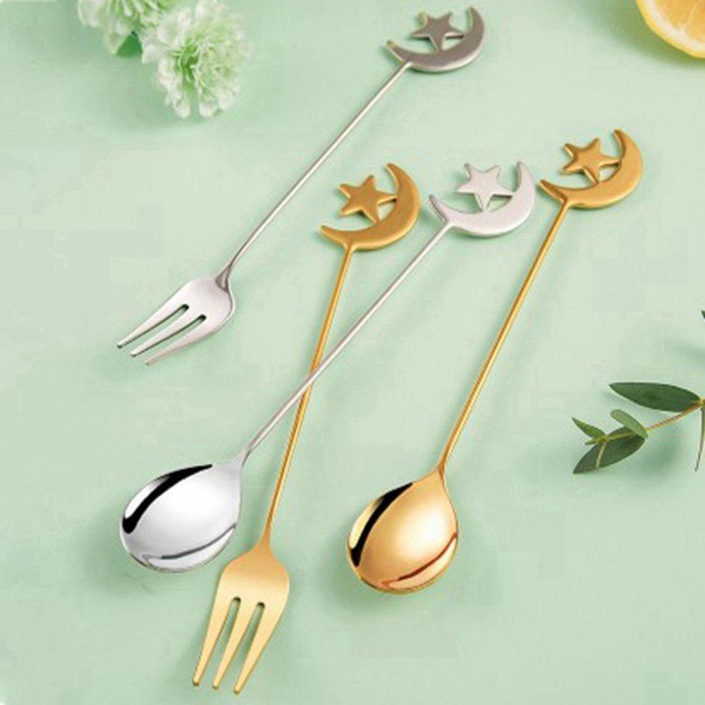 Muỗng Nĩa Ăn Trái Cây / Cà Phê / Tráng Miệng Bằng Thép Không Gỉ 304 Họa Tiết Mặt Trăng