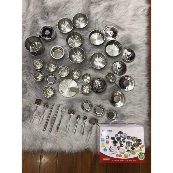 Bộ đồ chơi nấu ăn bằng inox 40 món cho bé kèm ảnh thật video