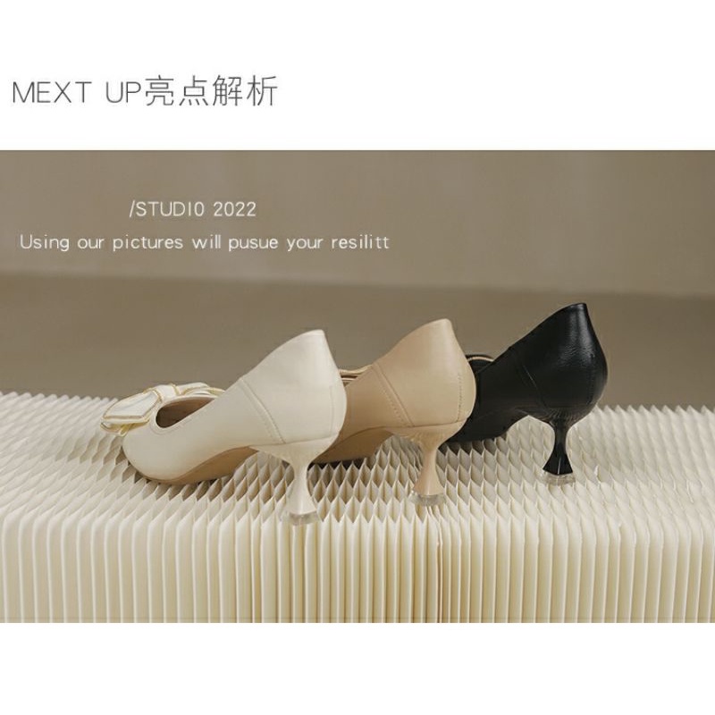 Giày cao gót nơ da mềm gót nhọn lên chân cực sang hàng quảng châu chất da đẹp giày công sở giày cao gót có 3 màu sắc