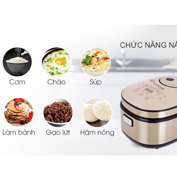 Nồi cơm điện tử chống dính 1.8 lít Sunhouse SHD8909 / SHD8955 lòng nồi dày 5 lớp cho gia đình 4-6 người - HAPOS