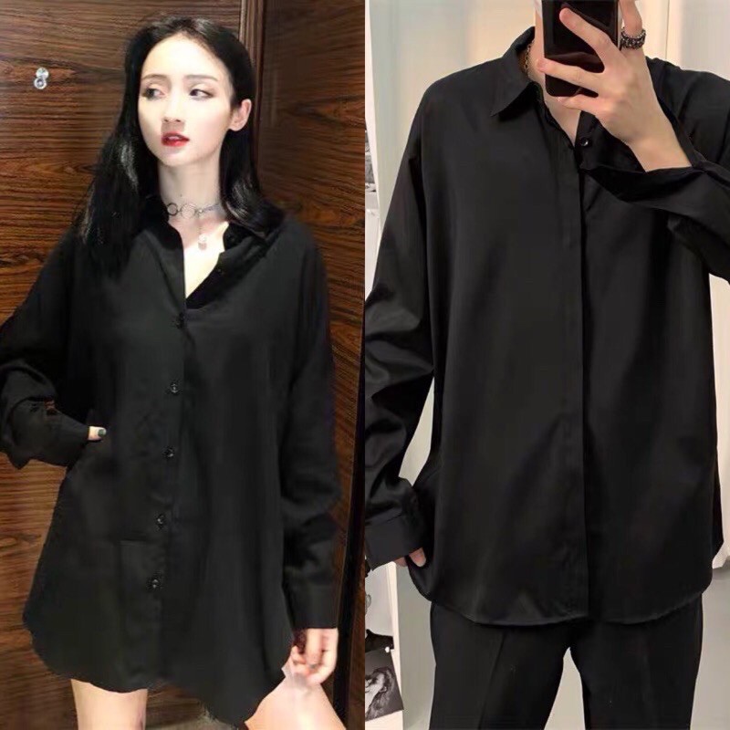 Áo Sơ Mi Trơn Dài Tay Nam Nữ Unisex Form Rộng ( 2 màu Đen , Trắng )