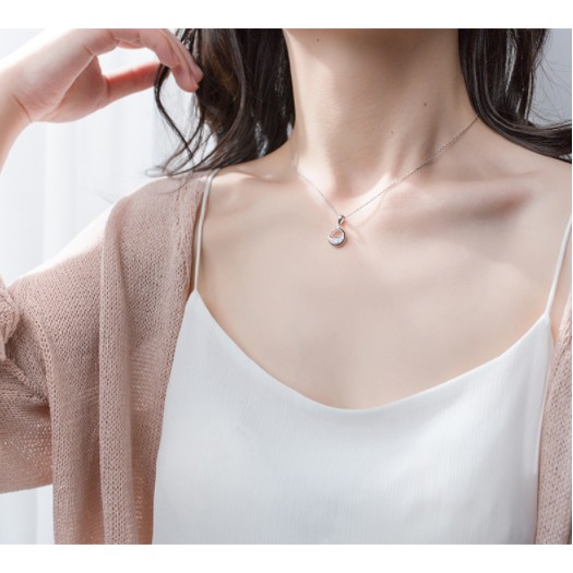 Dây chuyền bạc Ý s925 mặt đá tròn xinh tươi D3937 - AROCH Jewelry