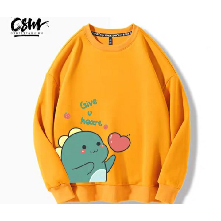 Áo nỉ cổ tròn bo gấu khủng long trái tim chất nỉ bông dày siêu ấm, cho các bạn đi dạo phố, hẹn hò, đi học, du lịch