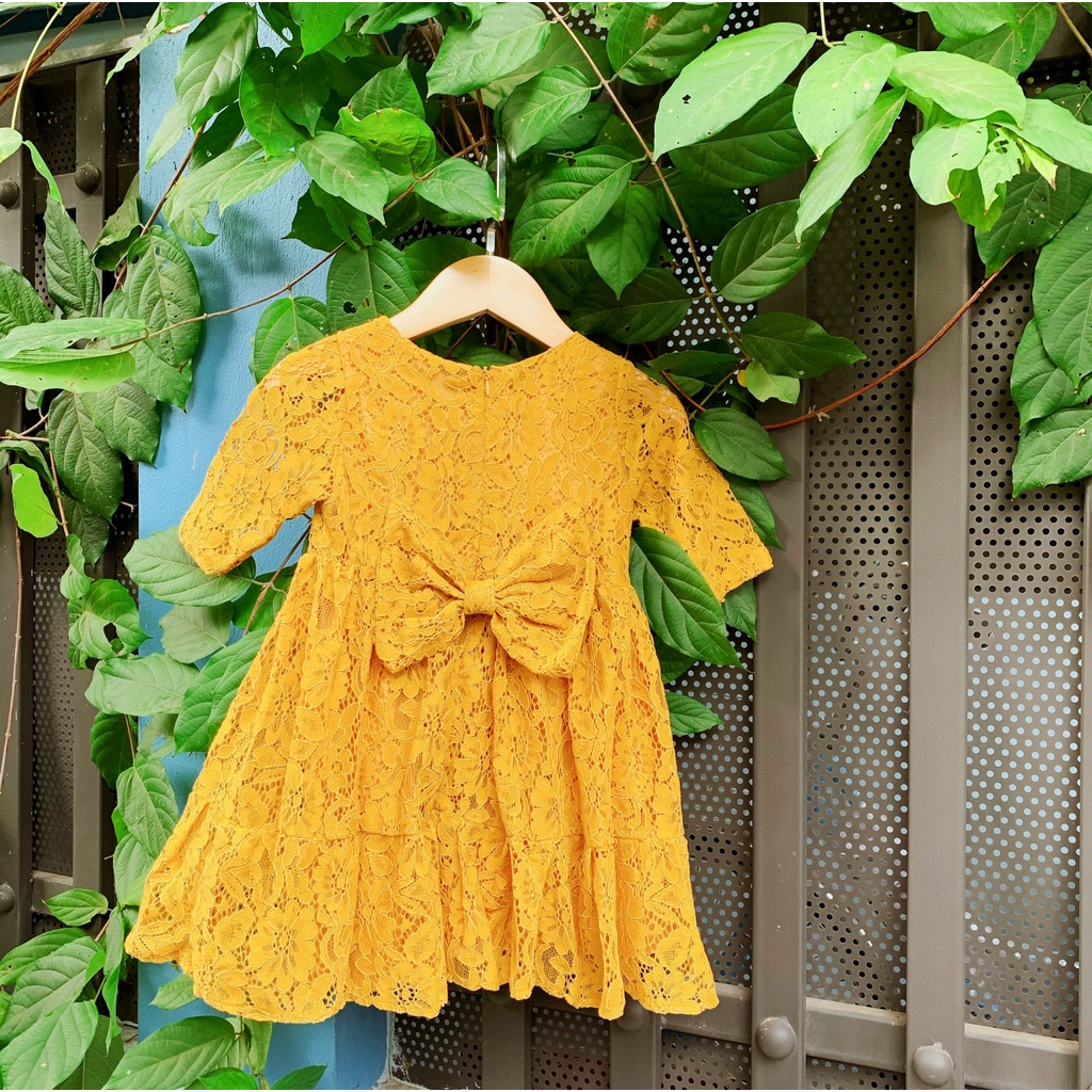 Đầm Ren Vàng Bé Gái Size 8-30kg 💖 Váy Ren Sofia Màu Vàng Cho Bé Gái, váy 2 lớp, ren cao cấp mềm mịn