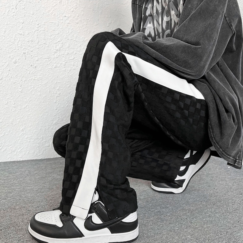 Quần ống rộng Xẻ Tà Họa Tiết Sọc Caro Thời Trang Phong Cách Hàn Quốc Cho Nam Và Nữ