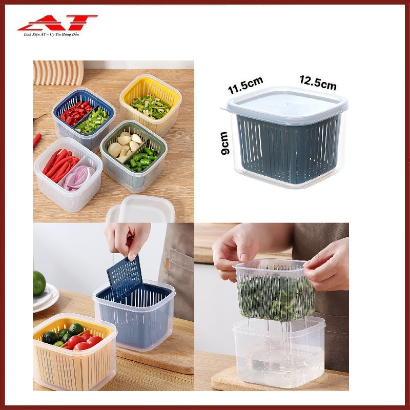 Hủ đựng có lưới thoát nước 2 ngăn AT