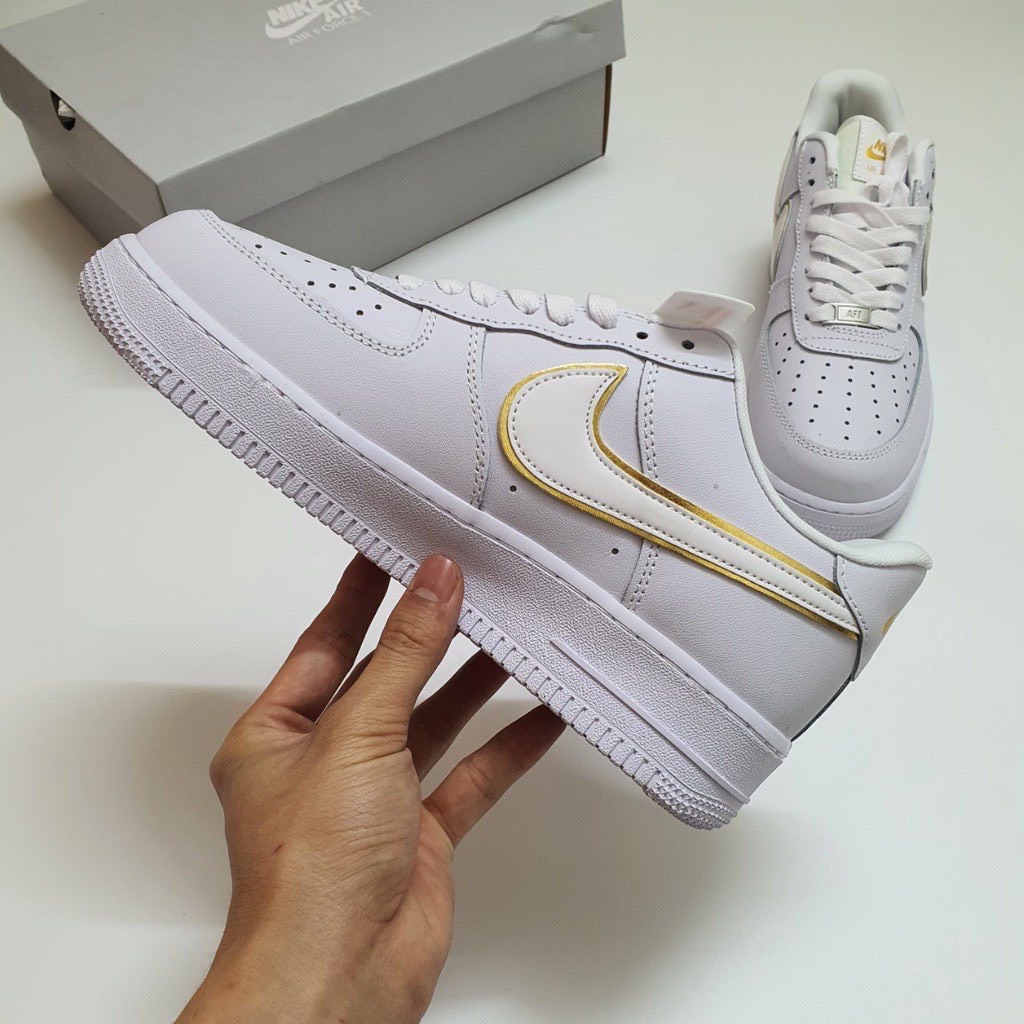 Giày AF1 Trắng Vệt Vàng, Giày Sneaker Air Force 1 Trắng Móc Vàng Full Box Bill