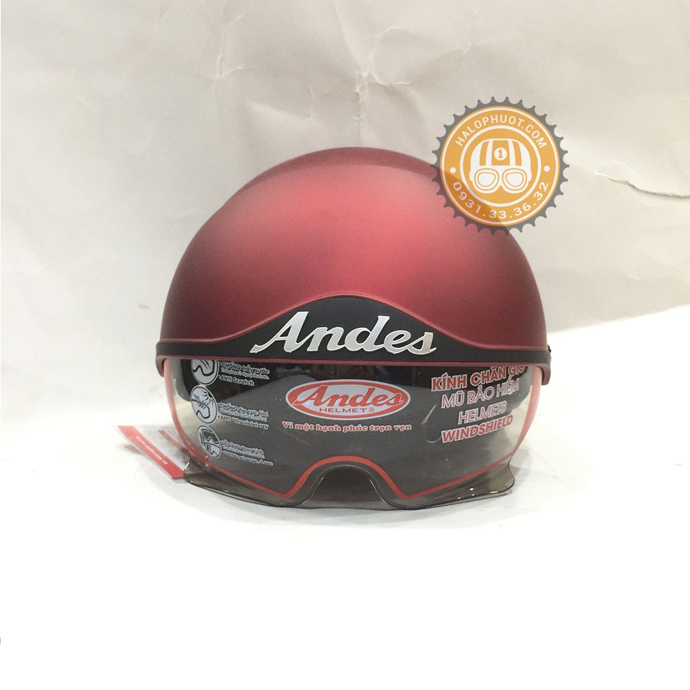 Nón bảo hiểm nửa đầu kính âm Andes 3S 139 (Đỏ Nhám)