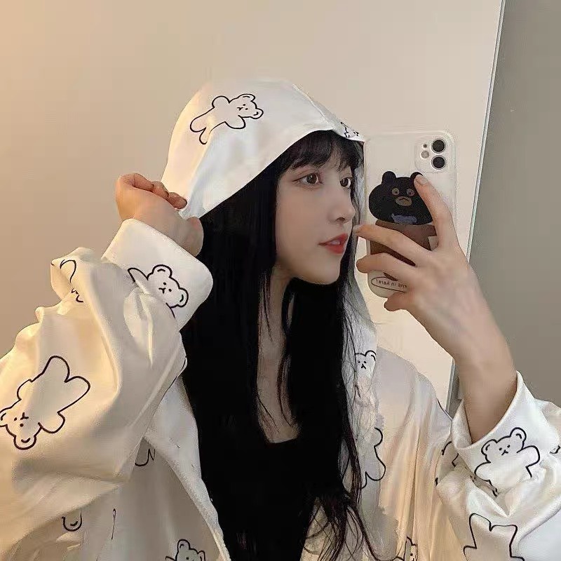 Áo khoác hoodie nữ hình gấu trắng chất nỉ mỏng form rộng phong cách ulzzang LALY A03 | BigBuy360 - bigbuy360.vn