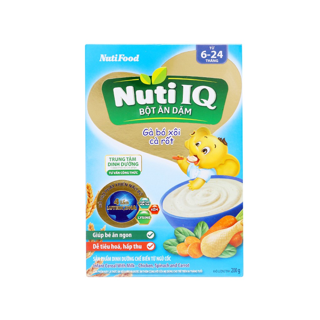 Bột ăn dặm NutiFood Nuti IQ gà bó xôi cà rốt hộp 200g (6 - 24 tháng)